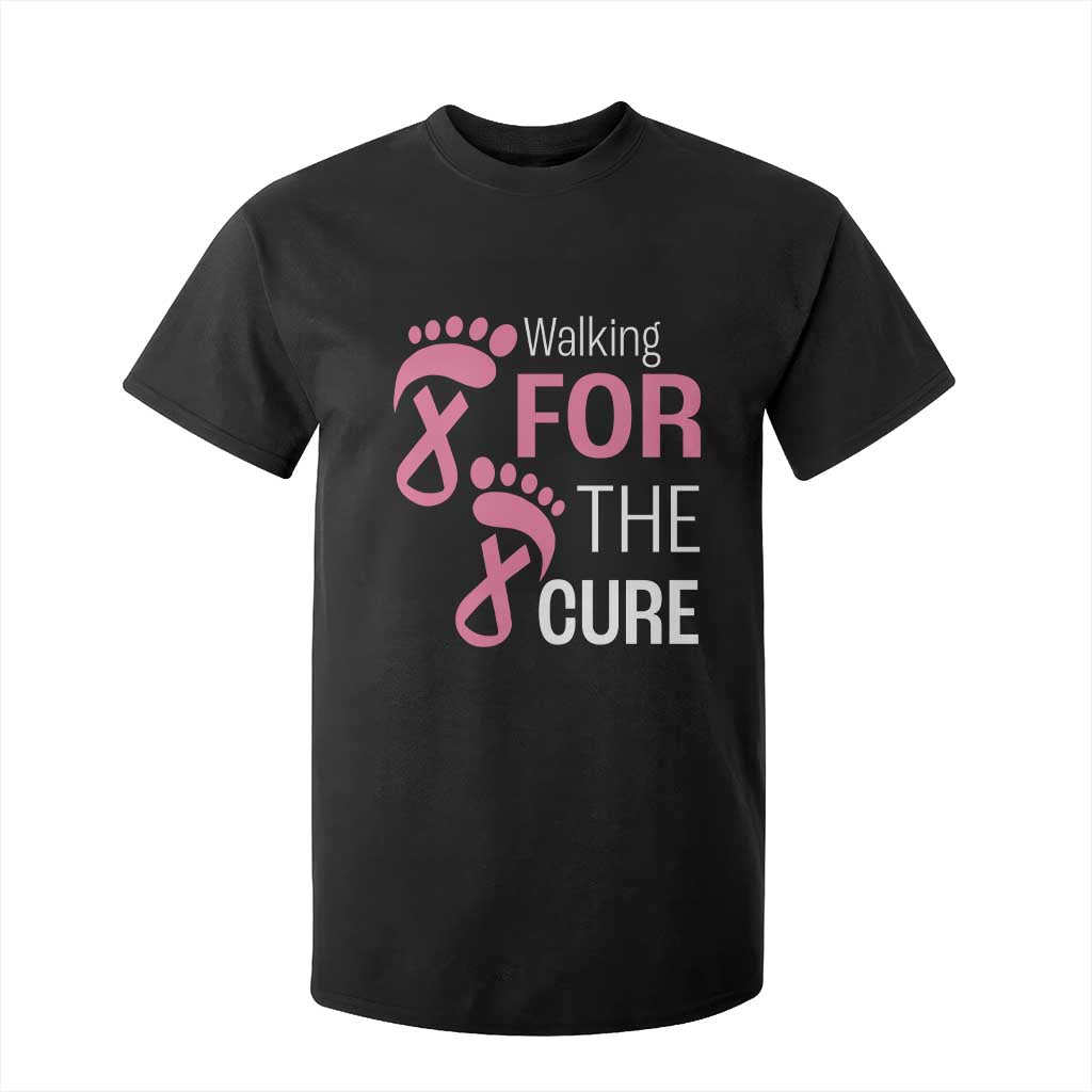 Breast Cancer Support T Shirt For Kid Walking For The Cure Pink Ribbon Footprints