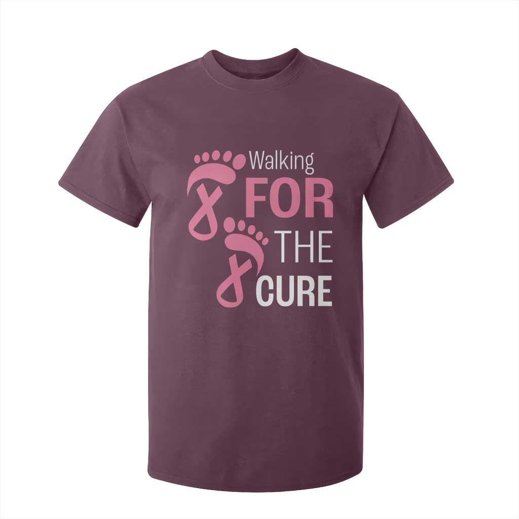 Breast Cancer Support T Shirt For Kid Walking For The Cure Pink Ribbon Footprints