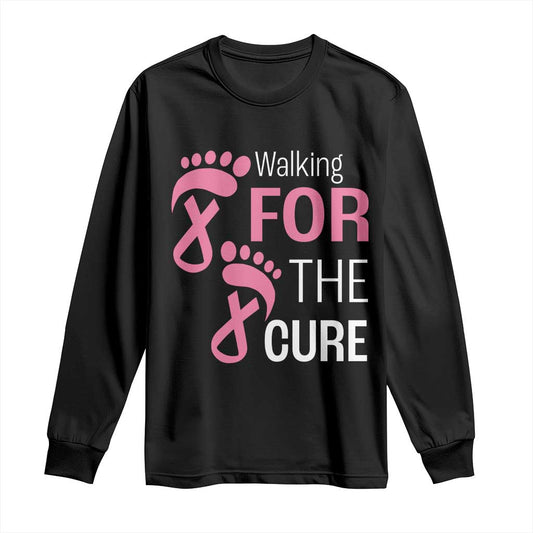Breast Cancer Support Long Sleeve Shirt Walking For The Cure Pink Ribbon Footprints