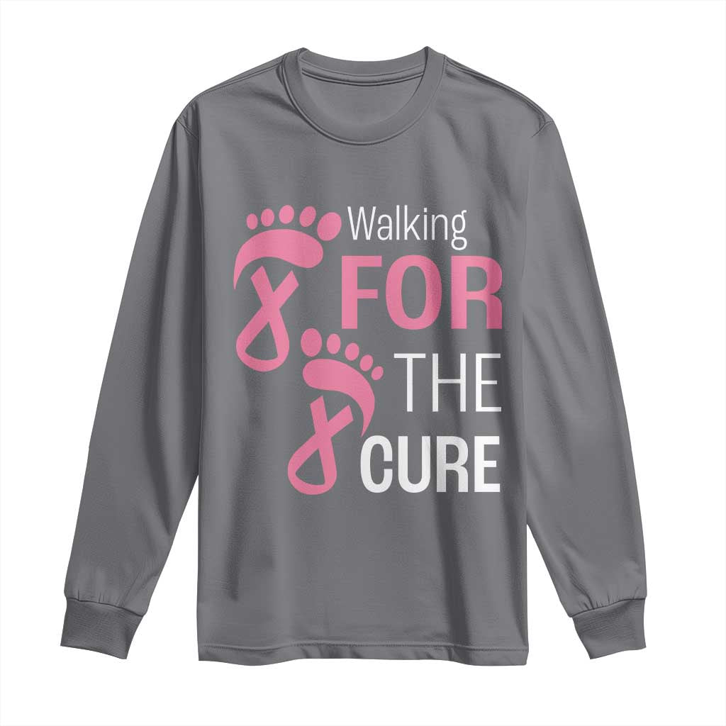 Breast Cancer Support Long Sleeve Shirt Walking For The Cure Pink Ribbon Footprints