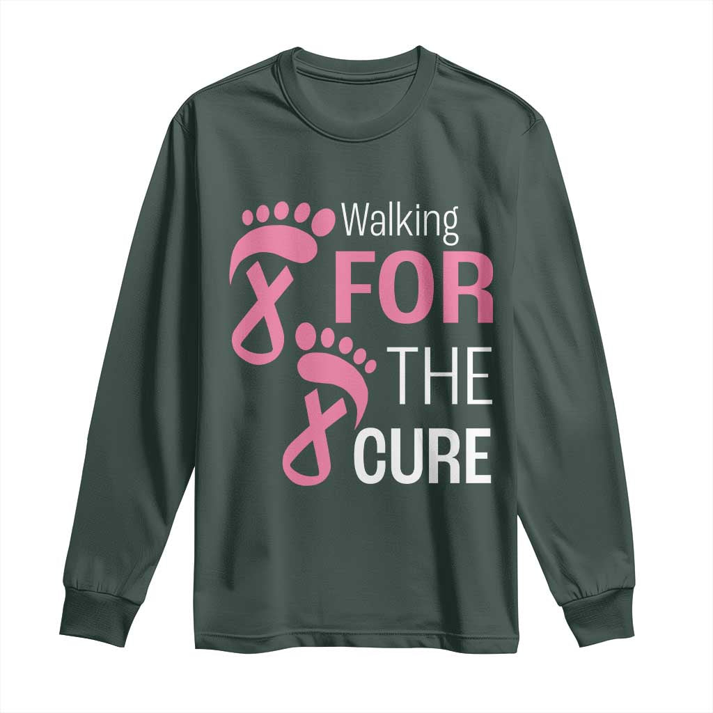 Breast Cancer Support Long Sleeve Shirt Walking For The Cure Pink Ribbon Footprints