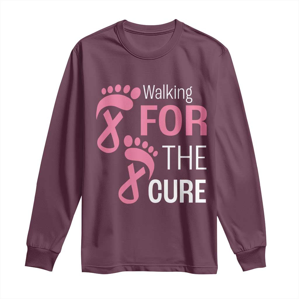 Breast Cancer Support Long Sleeve Shirt Walking For The Cure Pink Ribbon Footprints