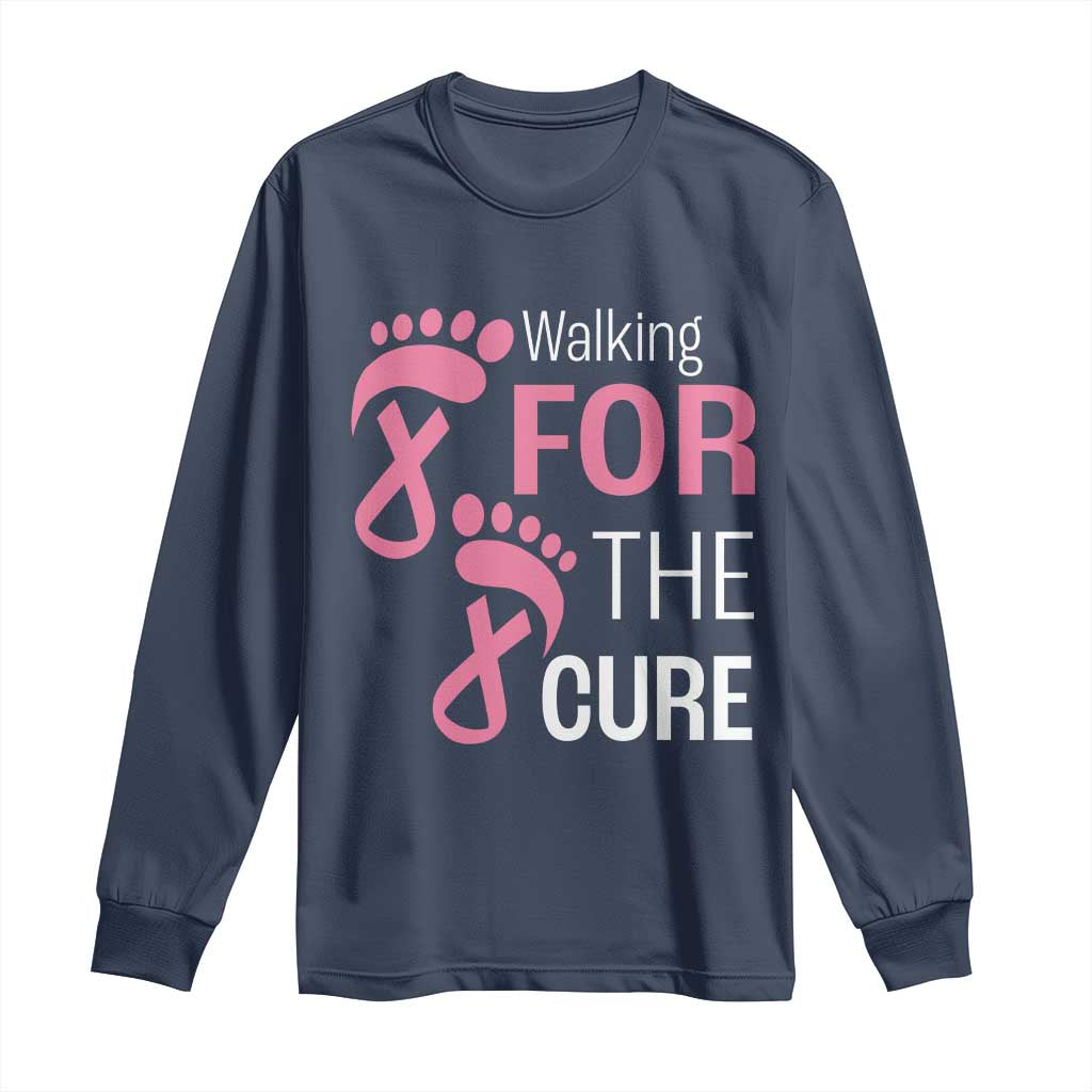 Breast Cancer Support Long Sleeve Shirt Walking For The Cure Pink Ribbon Footprints