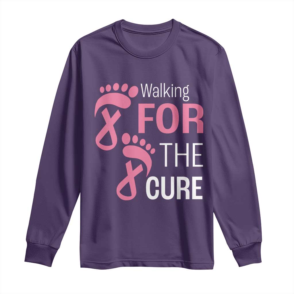 Breast Cancer Support Long Sleeve Shirt Walking For The Cure Pink Ribbon Footprints