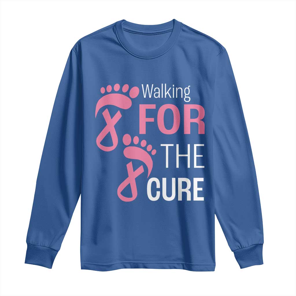 Breast Cancer Support Long Sleeve Shirt Walking For The Cure Pink Ribbon Footprints