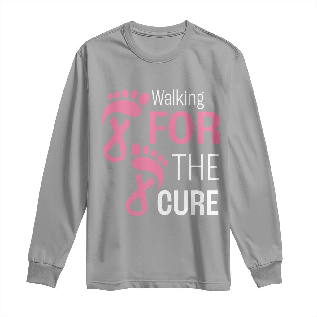 Breast Cancer Support Long Sleeve Shirt Walking For The Cure Pink Ribbon Footprints