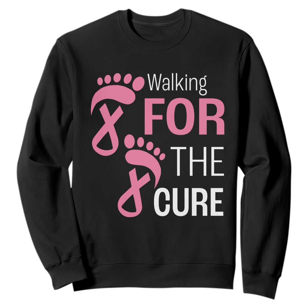 Breast Cancer Support Sweatshirt Walking For The Cure Pink Ribbon Footprints
