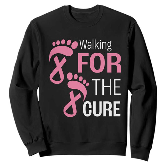 Breast Cancer Support Sweatshirt Walking For The Cure Pink Ribbon Footprints
