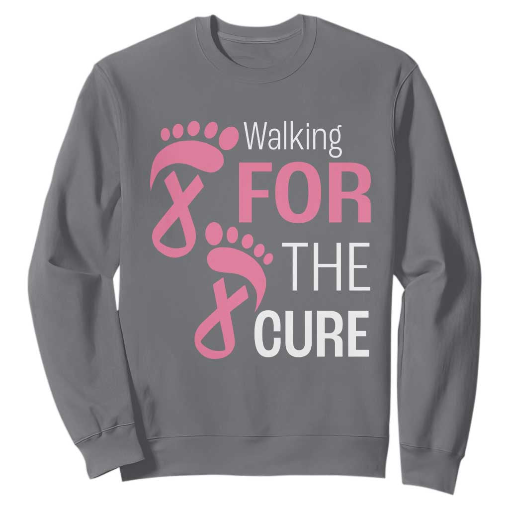 Breast Cancer Support Sweatshirt Walking For The Cure Pink Ribbon Footprints