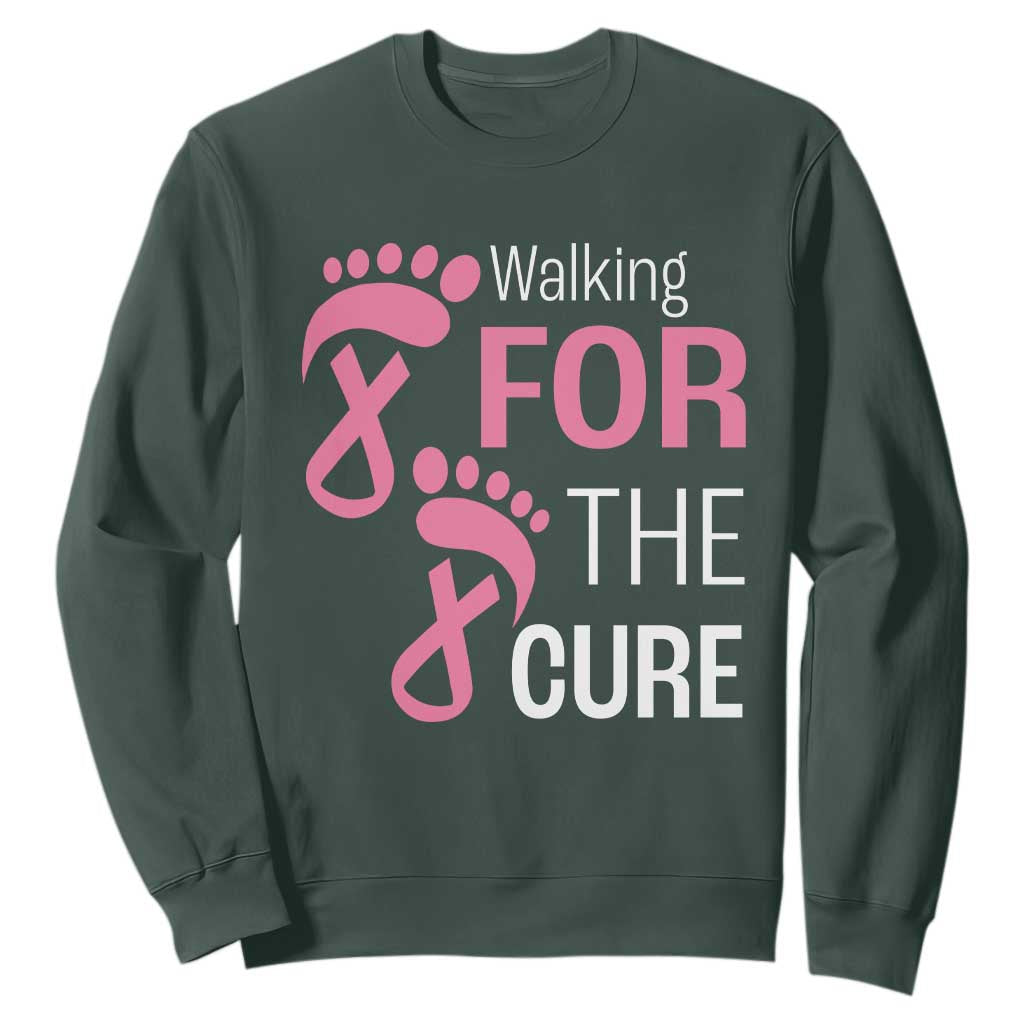 Breast Cancer Support Sweatshirt Walking For The Cure Pink Ribbon Footprints