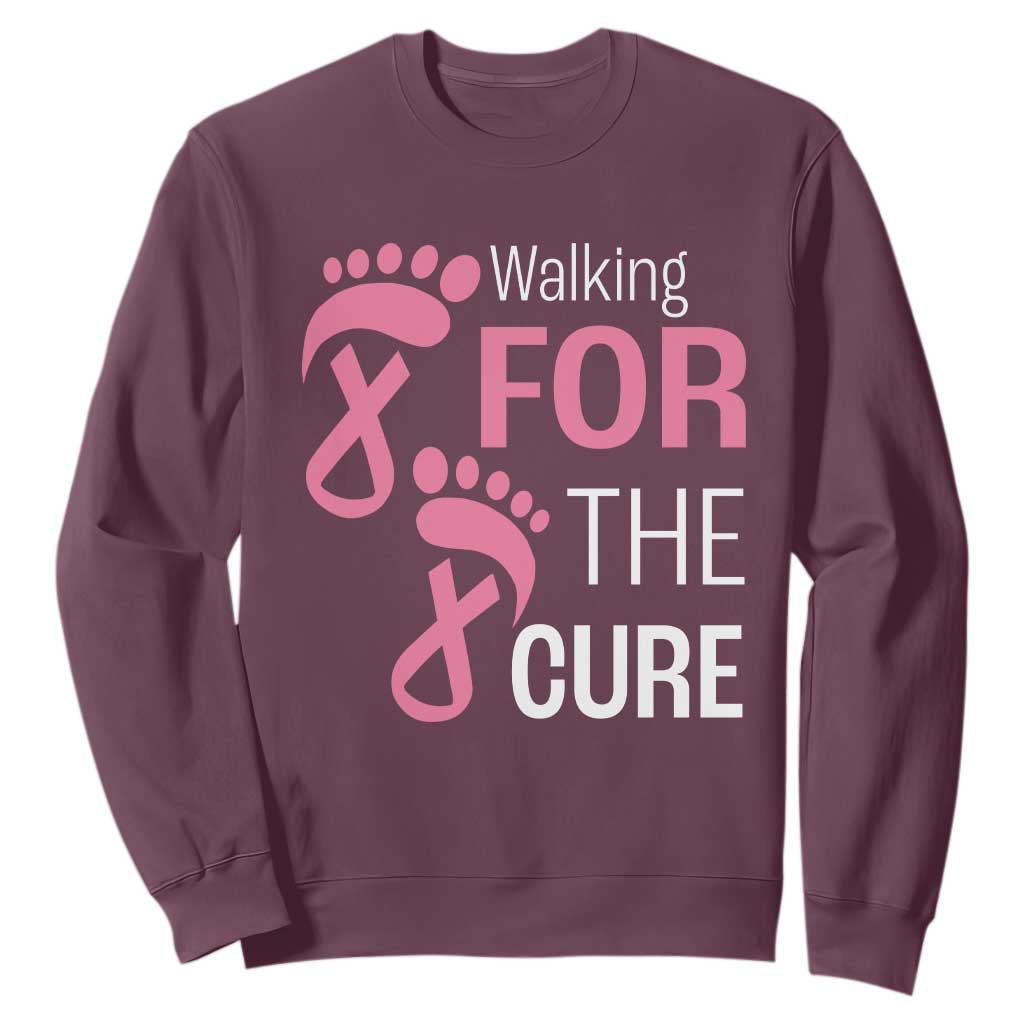 Breast Cancer Support Sweatshirt Walking For The Cure Pink Ribbon Footprints