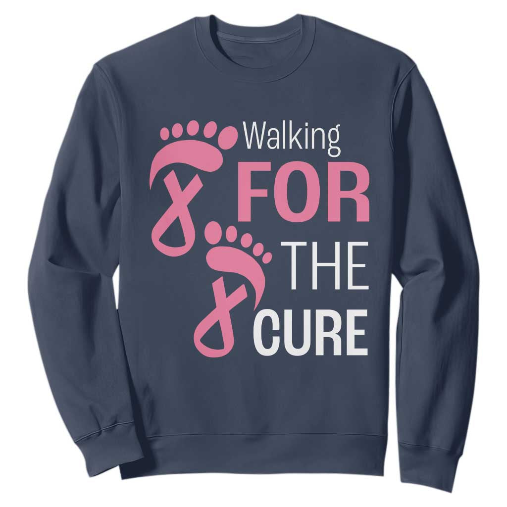 Breast Cancer Support Sweatshirt Walking For The Cure Pink Ribbon Footprints