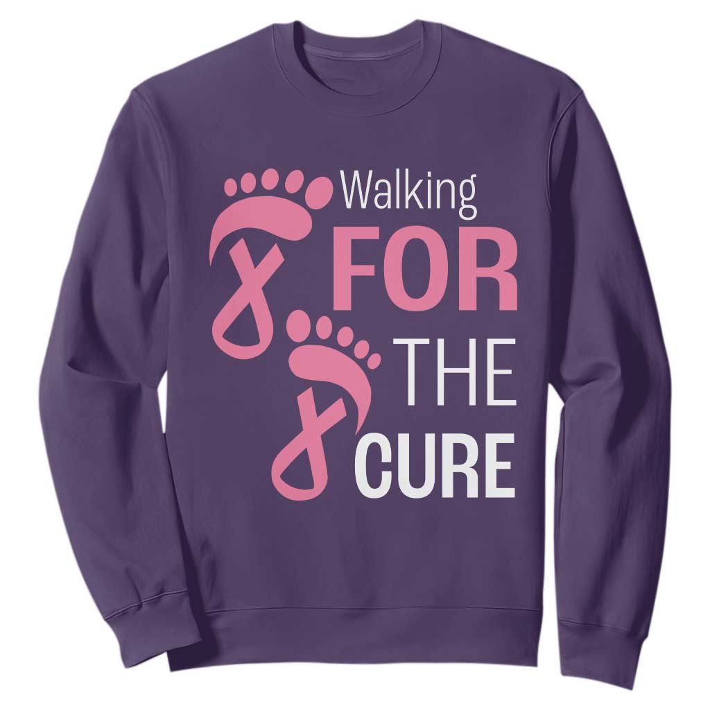 Breast Cancer Support Sweatshirt Walking For The Cure Pink Ribbon Footprints