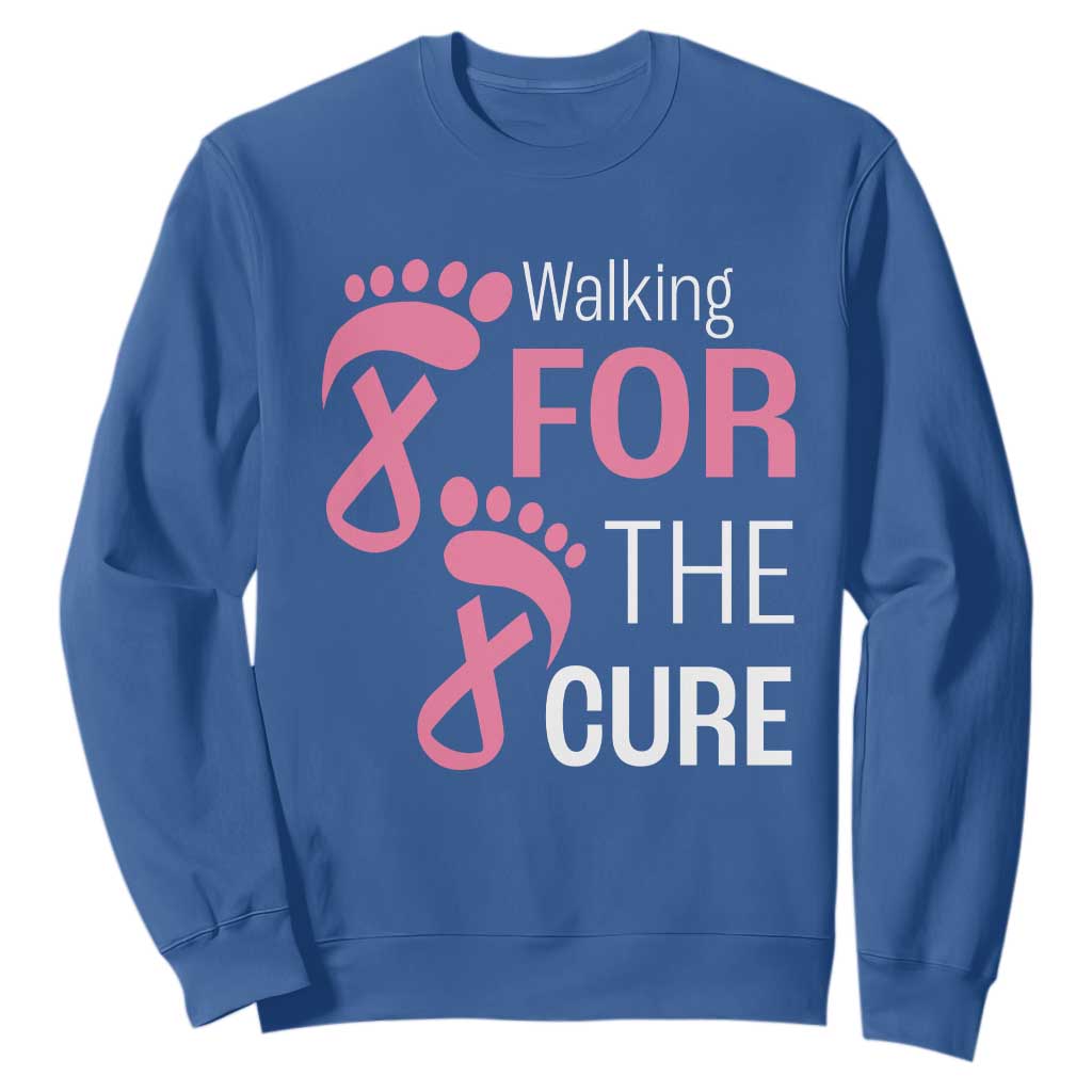 Breast Cancer Support Sweatshirt Walking For The Cure Pink Ribbon Footprints