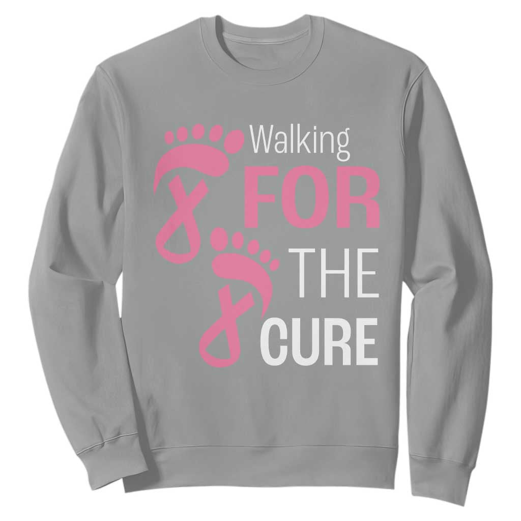 Breast Cancer Support Sweatshirt Walking For The Cure Pink Ribbon Footprints