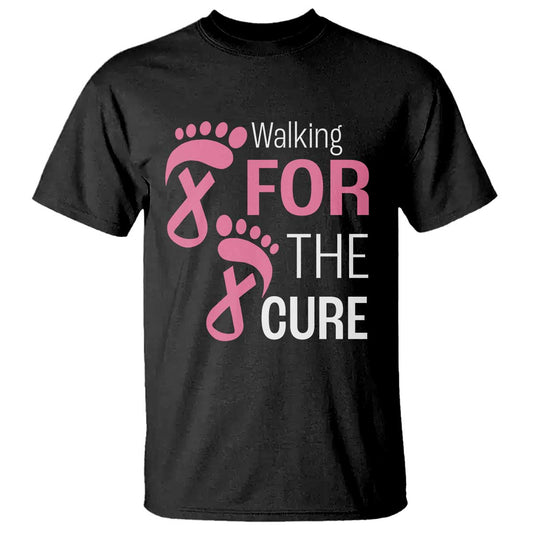 Breast Cancer Support T Shirt Walking For The Cure Pink Ribbon Footprints