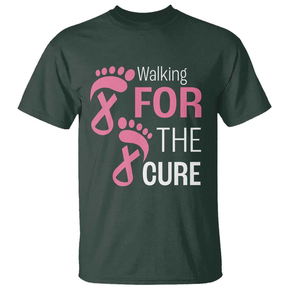 Breast Cancer Support T Shirt Walking For The Cure Pink Ribbon Footprints