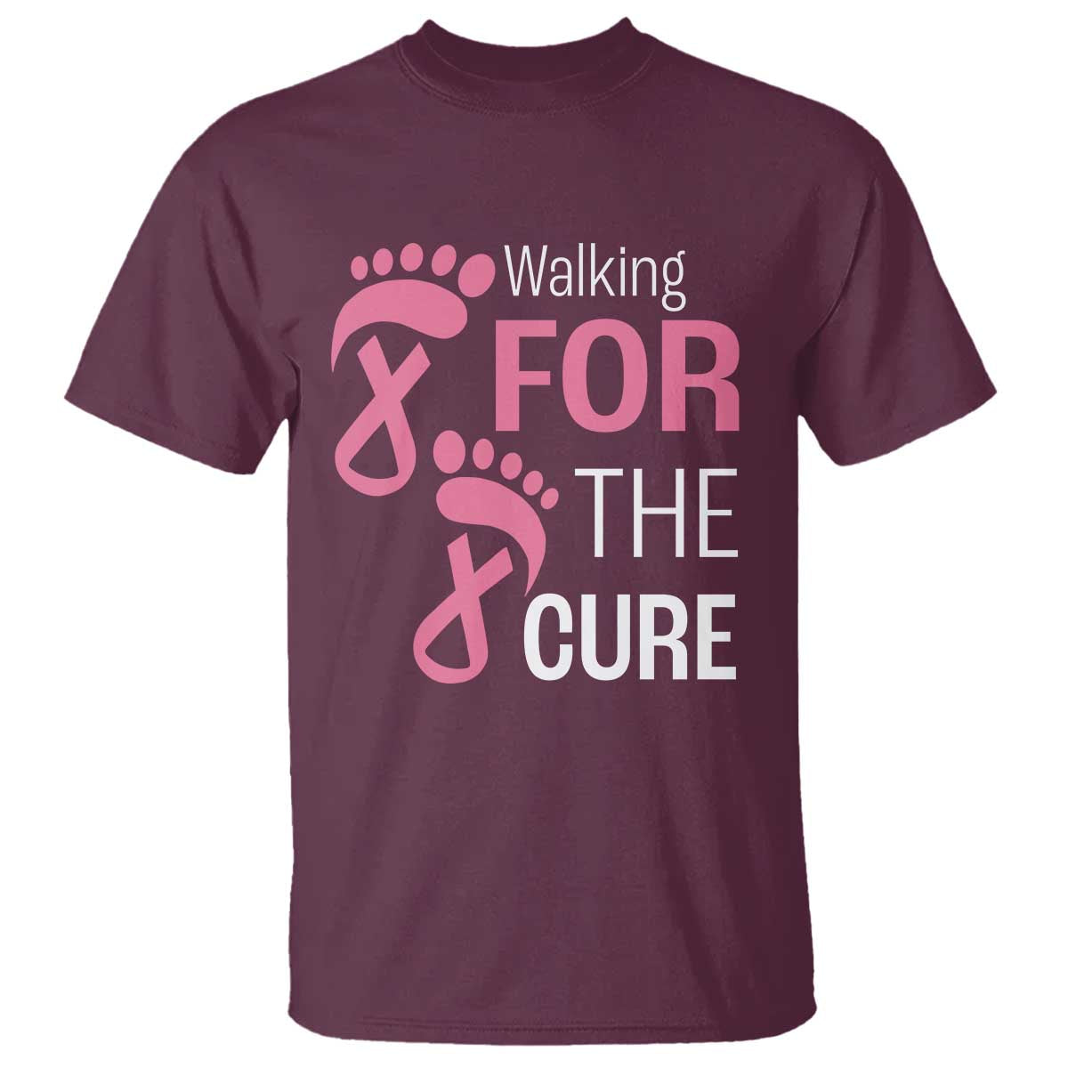 Breast Cancer Support T Shirt Walking For The Cure Pink Ribbon Footprints