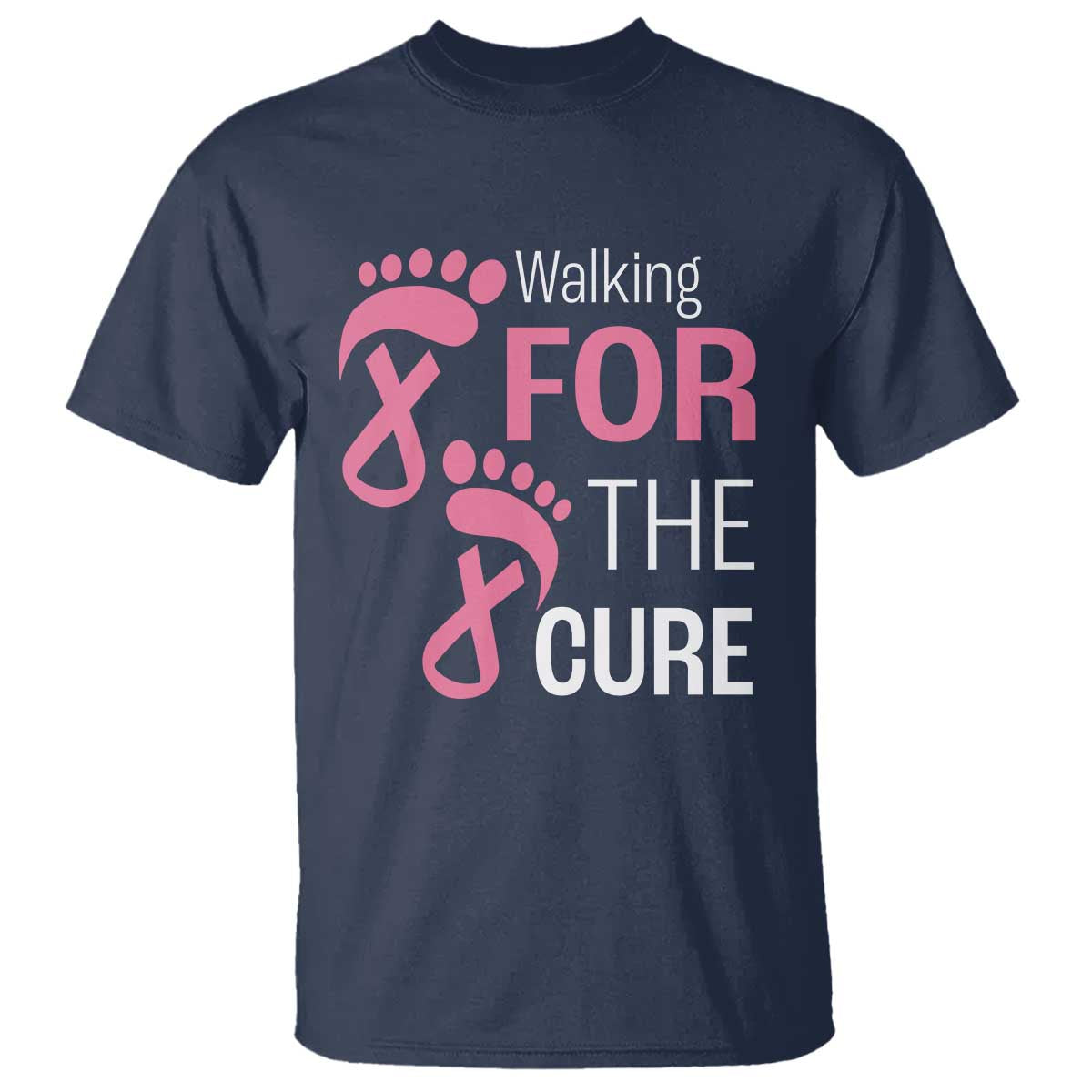 Breast Cancer Support T Shirt Walking For The Cure Pink Ribbon Footprints