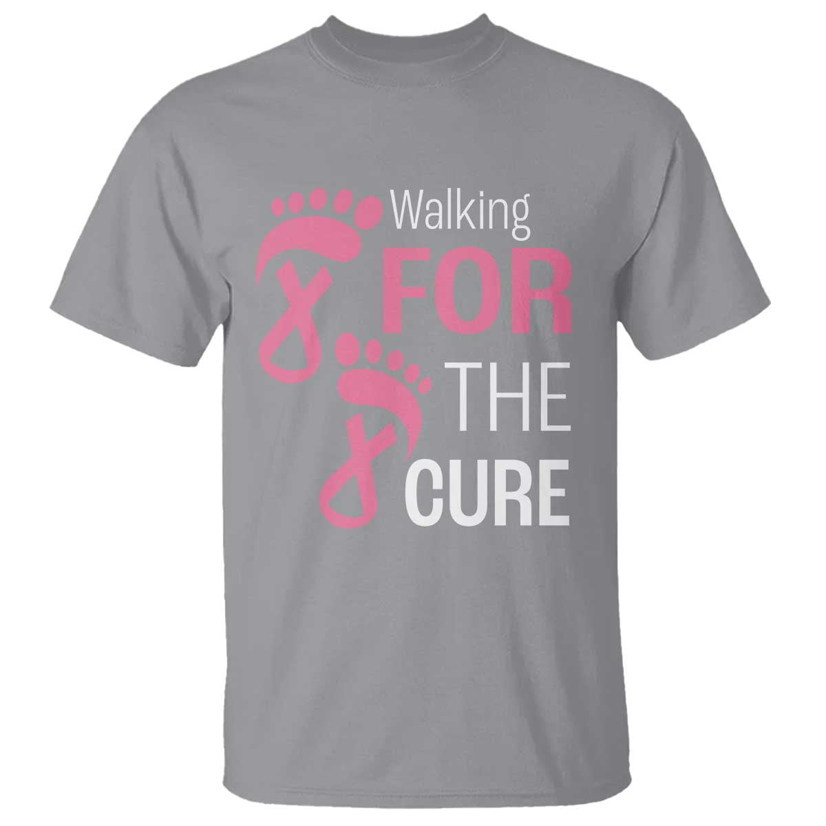 Breast Cancer Support T Shirt Walking For The Cure Pink Ribbon Footprints