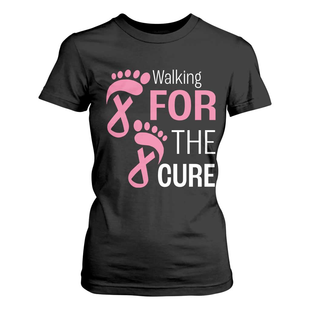 Breast Cancer Support T Shirt For Women Walking For The Cure Pink Ribbon Footprints