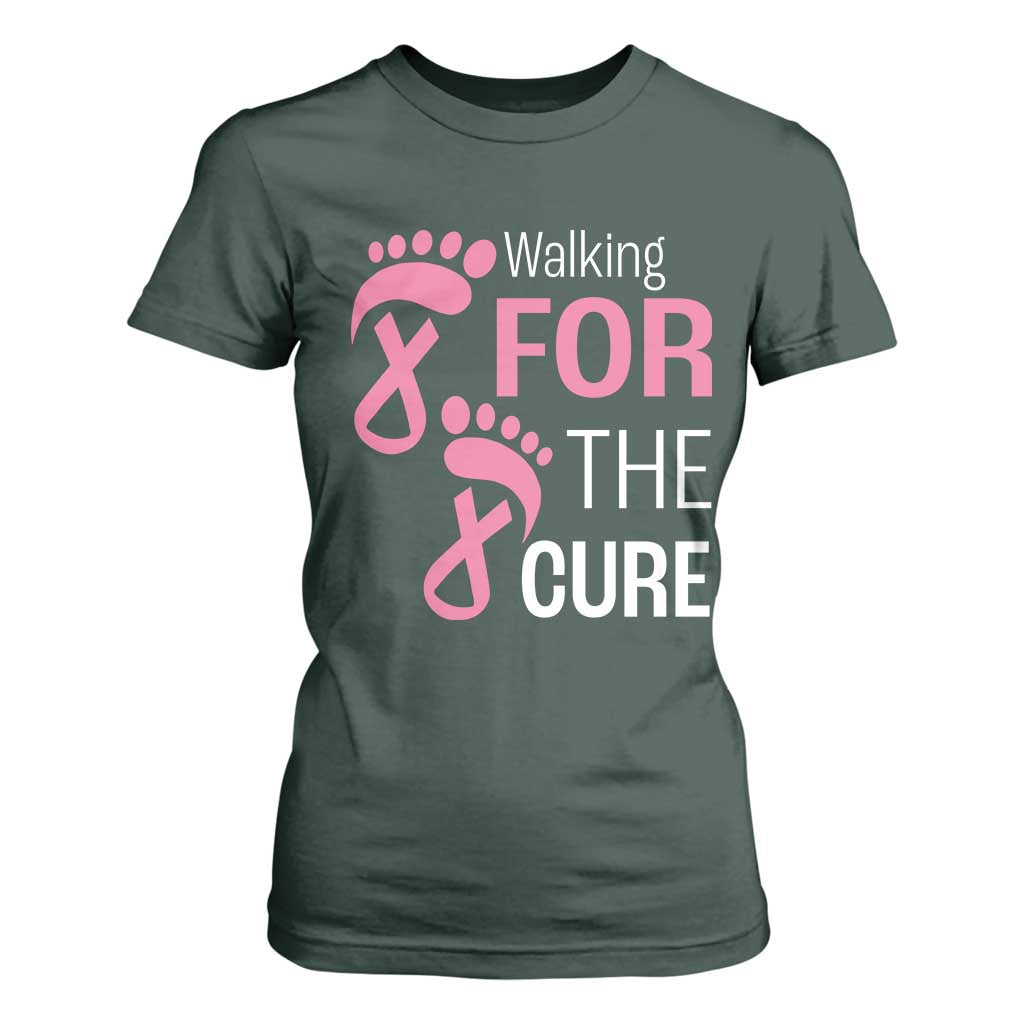 Breast Cancer Support T Shirt For Women Walking For The Cure Pink Ribbon Footprints