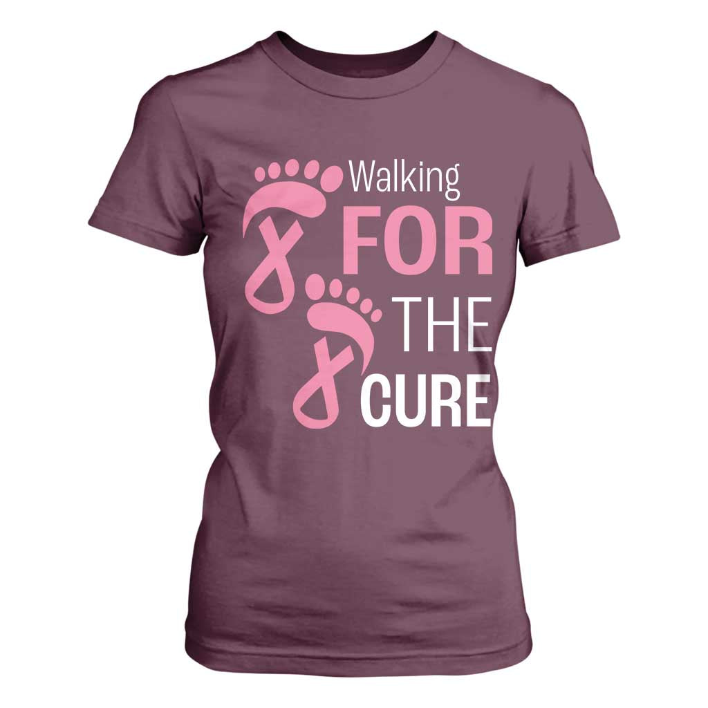 Breast Cancer Support T Shirt For Women Walking For The Cure Pink Ribbon Footprints