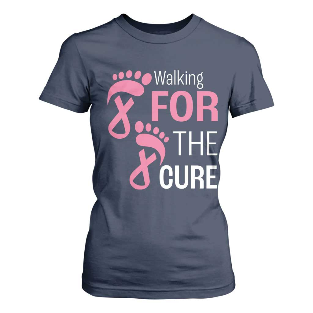 Breast Cancer Support T Shirt For Women Walking For The Cure Pink Ribbon Footprints