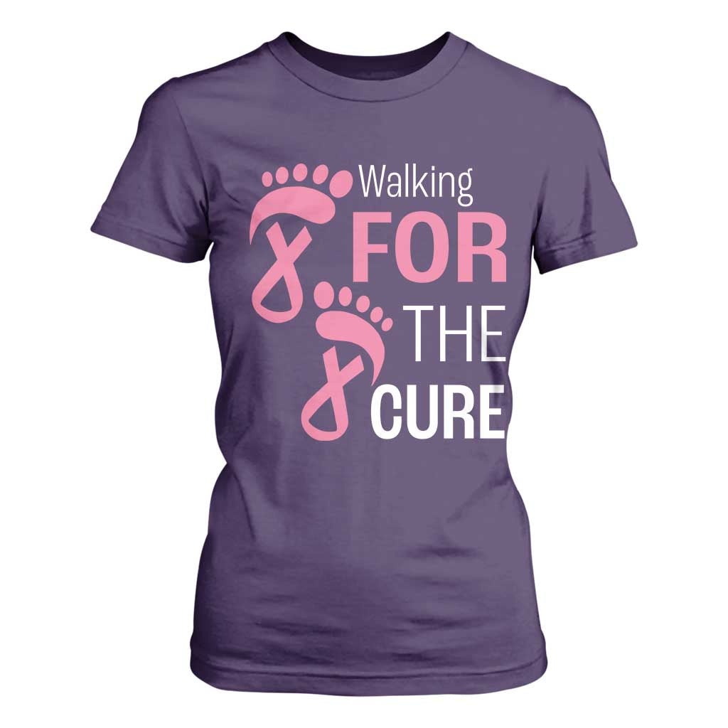 Breast Cancer Support T Shirt For Women Walking For The Cure Pink Ribbon Footprints