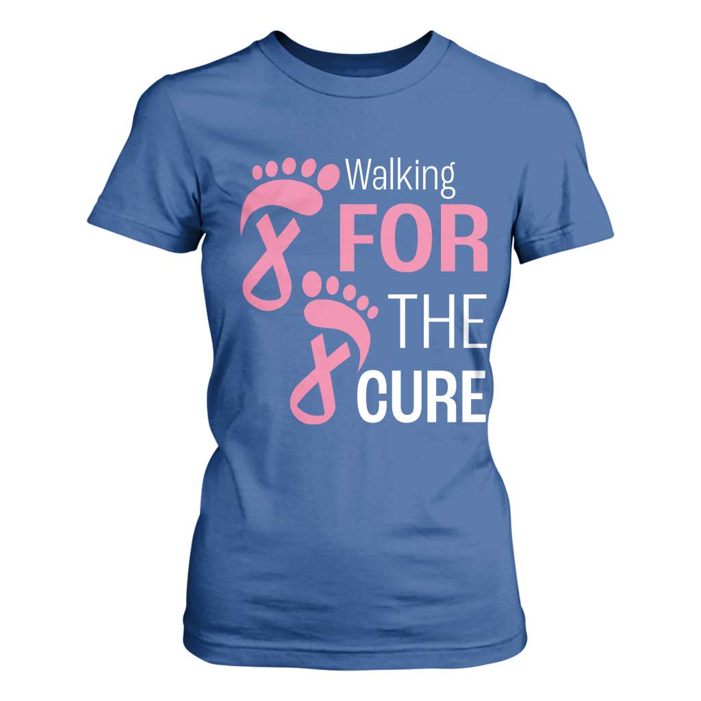 Breast Cancer Support T Shirt For Women Walking For The Cure Pink Ribbon Footprints