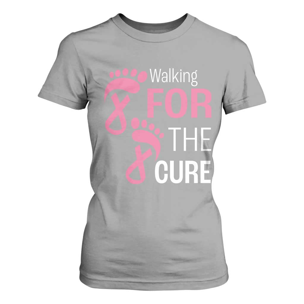 Breast Cancer Support T Shirt For Women Walking For The Cure Pink Ribbon Footprints
