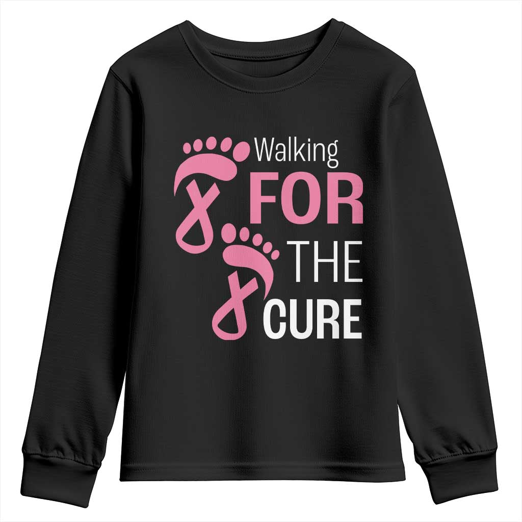Breast Cancer Support Youth Sweatshirt Walking For The Cure Pink Ribbon Footprints