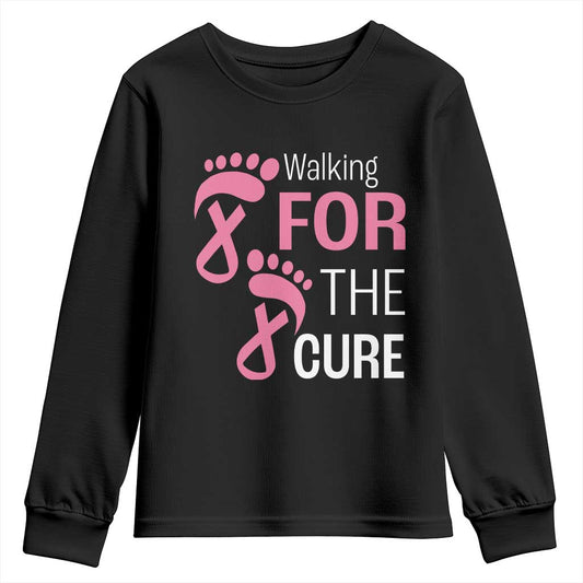 Breast Cancer Support Youth Sweatshirt Walking For The Cure Pink Ribbon Footprints