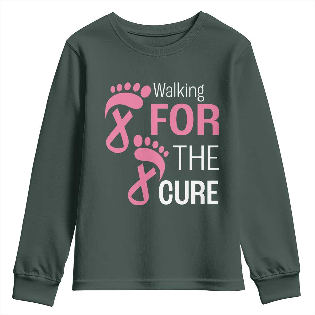 Breast Cancer Support Youth Sweatshirt Walking For The Cure Pink Ribbon Footprints