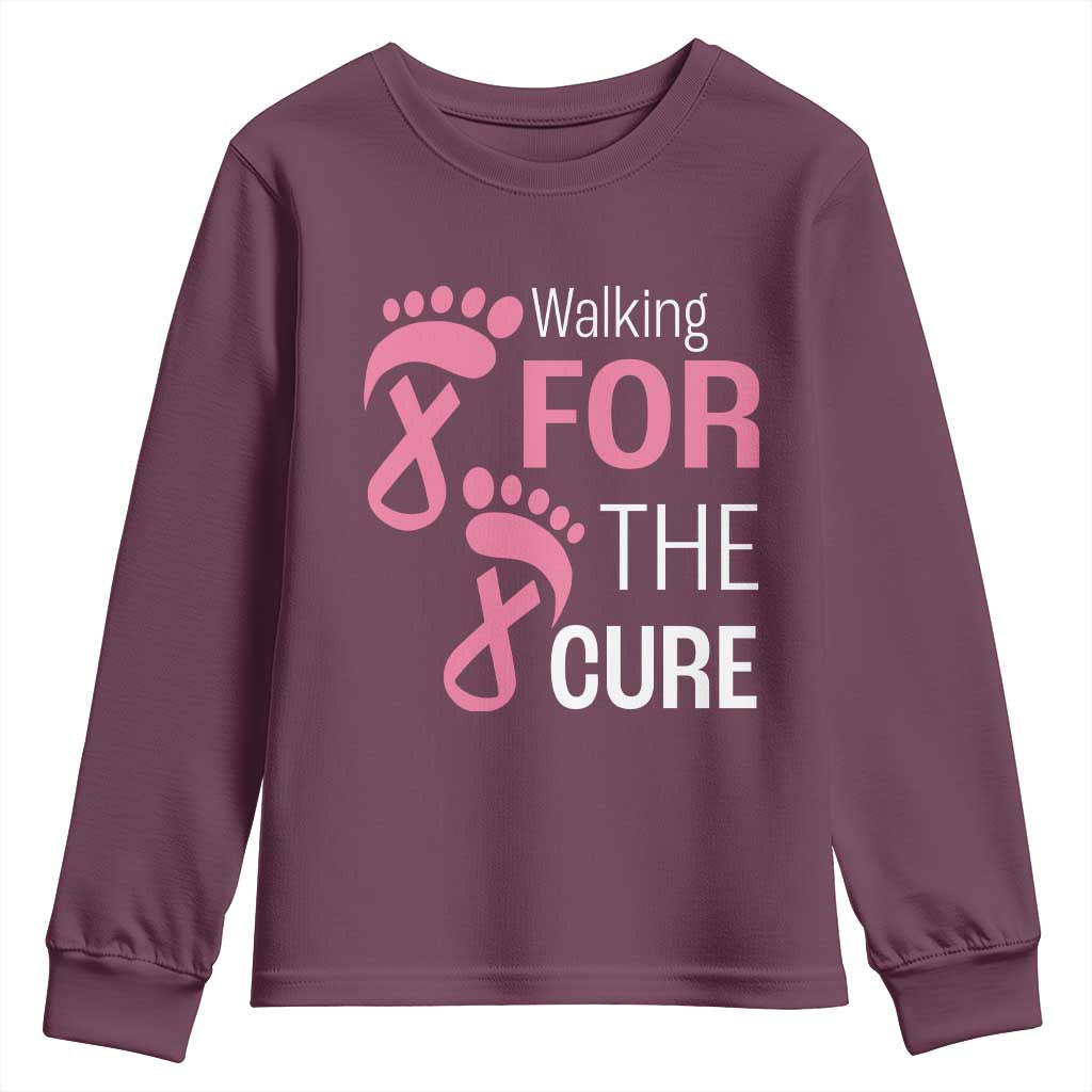 Breast Cancer Support Youth Sweatshirt Walking For The Cure Pink Ribbon Footprints