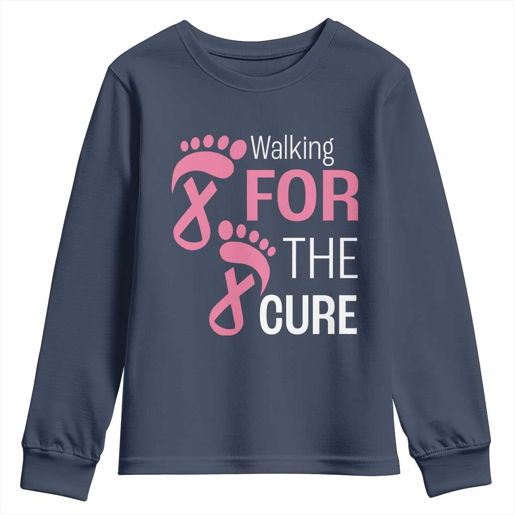 Breast Cancer Support Youth Sweatshirt Walking For The Cure Pink Ribbon Footprints