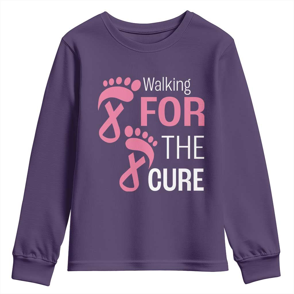 Breast Cancer Support Youth Sweatshirt Walking For The Cure Pink Ribbon Footprints