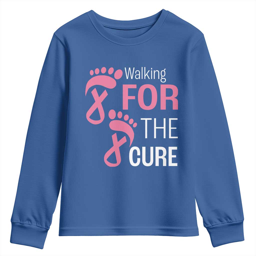 Breast Cancer Support Youth Sweatshirt Walking For The Cure Pink Ribbon Footprints