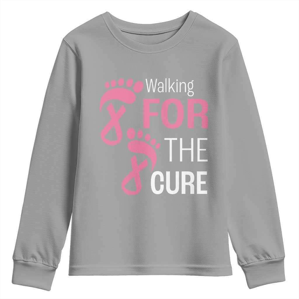 Breast Cancer Support Youth Sweatshirt Walking For The Cure Pink Ribbon Footprints