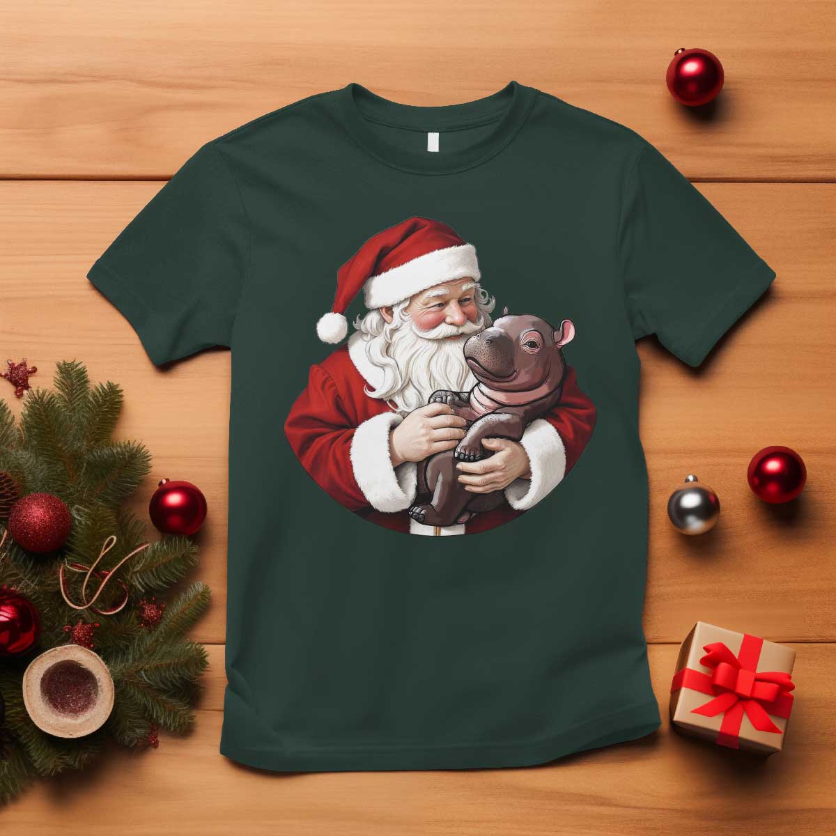funny-moo-deng-christmas-t-shirt-santa-cute-hippo-zoo-meme-baby-pygmy