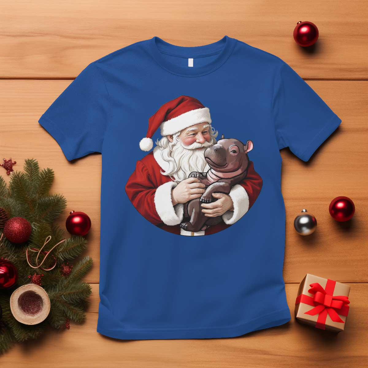 funny-moo-deng-christmas-t-shirt-santa-cute-hippo-zoo-meme-baby-pygmy
