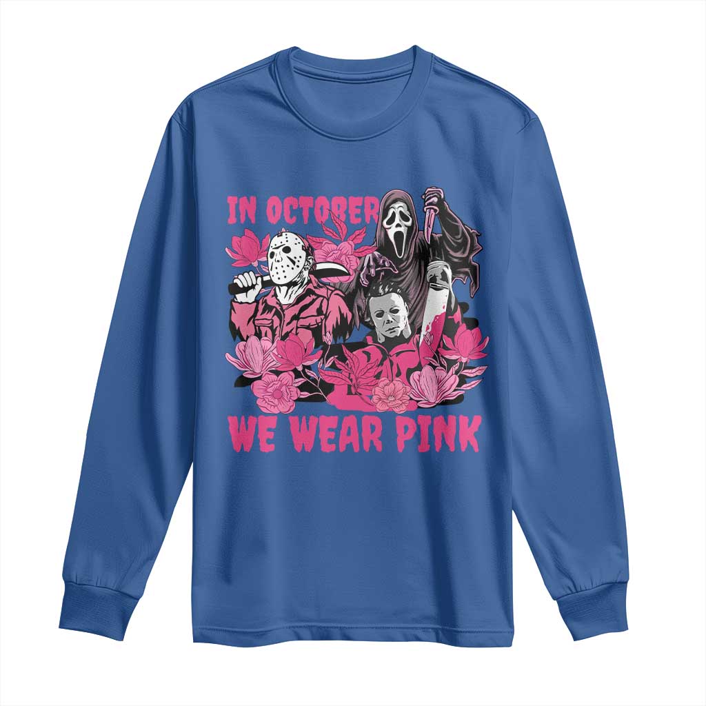 Breast Cancer Support Murderers Long Sleeve Shirt In October We Wear Pink Vintage Flower