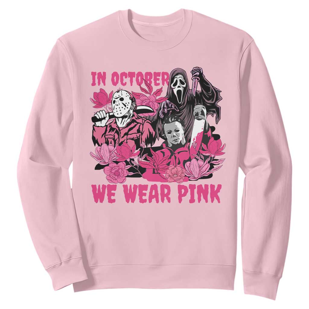 Breast Cancer Support Murderers Sweatshirt In October We Wear Pink Vintage Flower