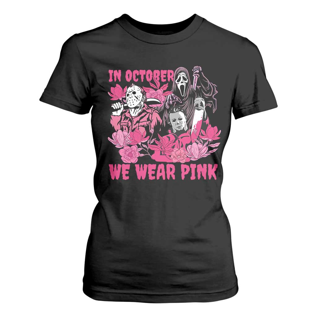 Breast Cancer Support Murderers T Shirt For Women In October We Wear Pink Vintage Flower