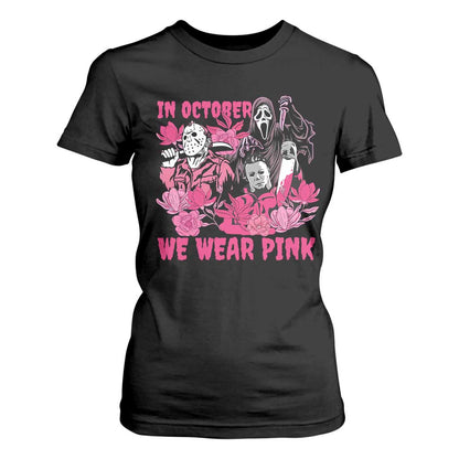 Breast Cancer Support Murderers T Shirt For Women In October We Wear Pink Vintage Flower