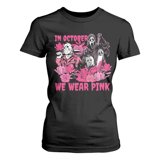 Breast Cancer Support Murderers T Shirt For Women In October We Wear Pink Vintage Flower