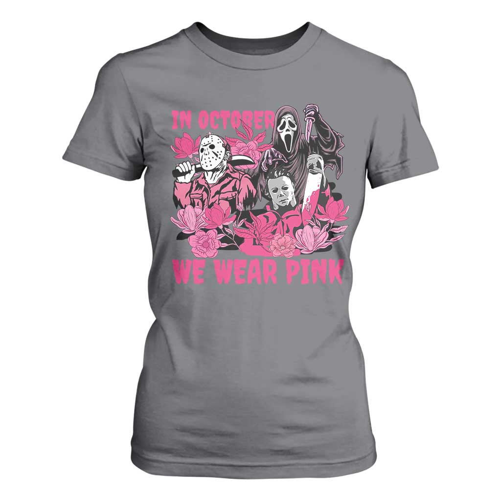Breast Cancer Support Murderers T Shirt For Women In October We Wear Pink Vintage Flower