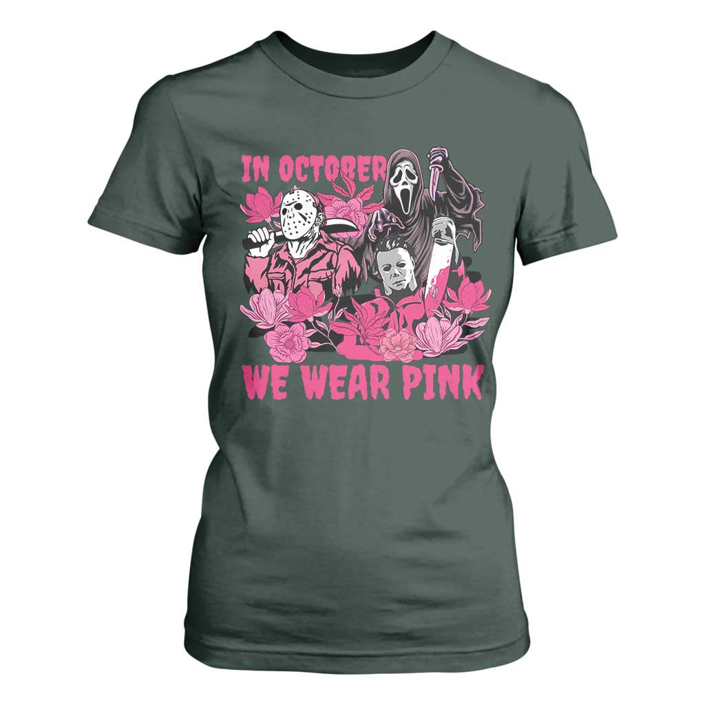 Breast Cancer Support Murderers T Shirt For Women In October We Wear Pink Vintage Flower