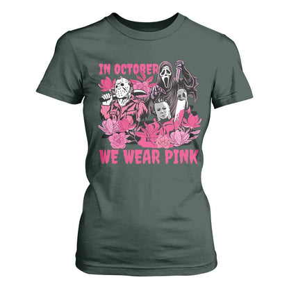 Breast Cancer Support Murderers T Shirt For Women In October We Wear Pink Vintage Flower