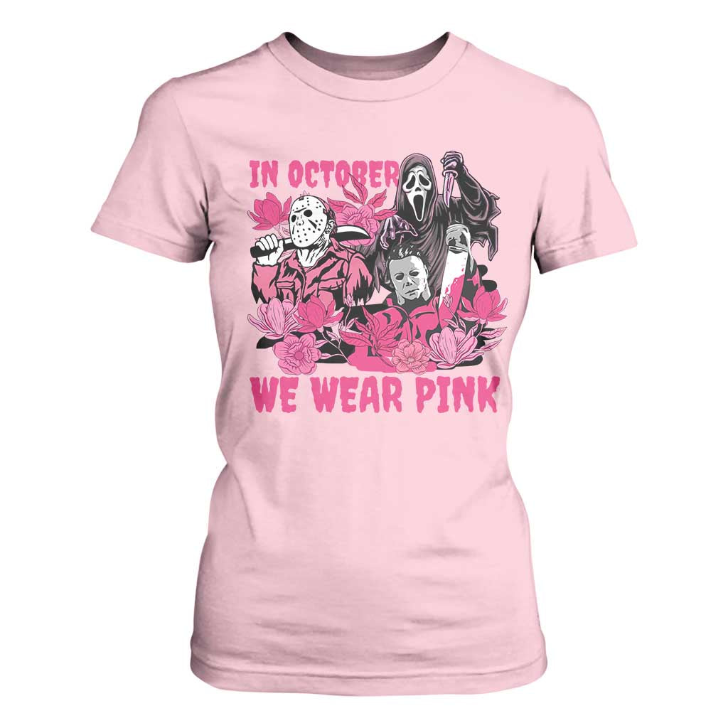 Breast Cancer Support Murderers T Shirt For Women In October We Wear Pink Vintage Flower